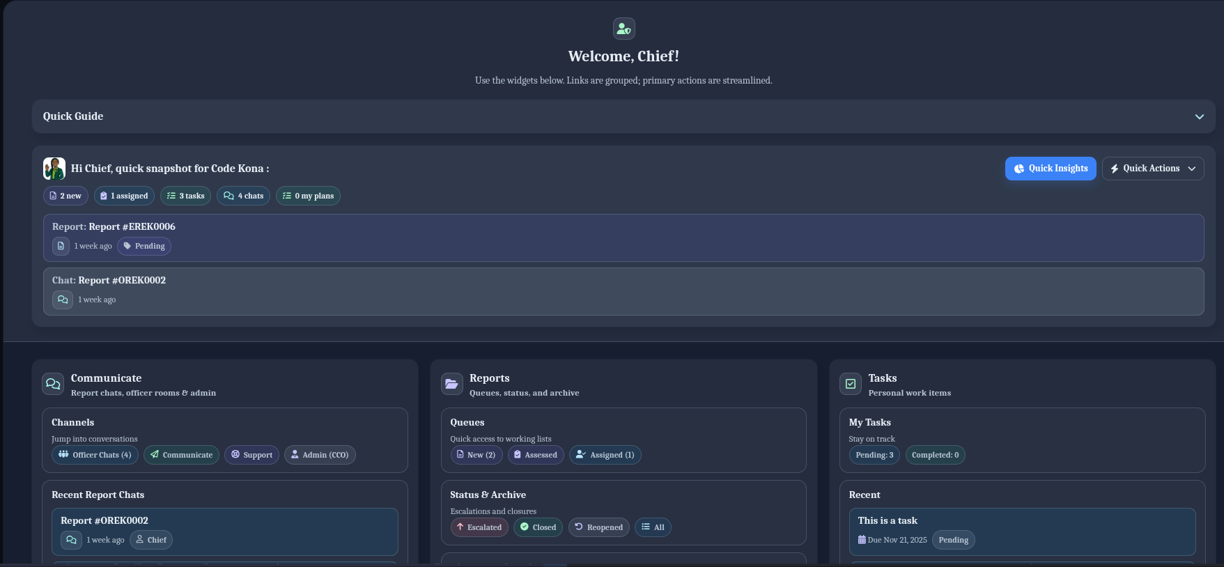 Echo officer workspace